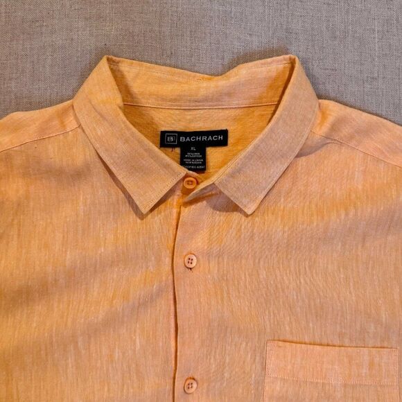 Bachrach Linen Blend Button Down Shirt Orange Long Sleeve Lightweight Casual XL - Picture 2 of 8